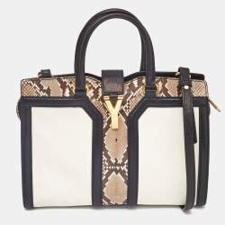 Saint Laurent Black/Beige Leather and Python Small Cabas Chyc Tote