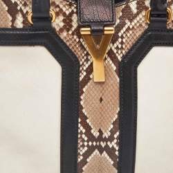 Saint Laurent Black/Beige Leather and Python Small Cabas Chyc Tote