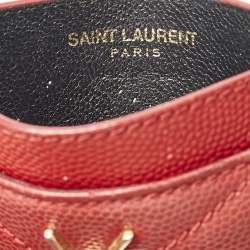 Saint Laurent Red Matelassé Leather Monogram Card Holder