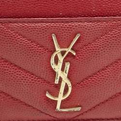 Saint Laurent Red Matelassé Leather Monogram Card Holder