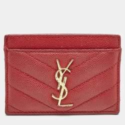 Saint Laurent Red Matelassé Leather Monogram Card Holder