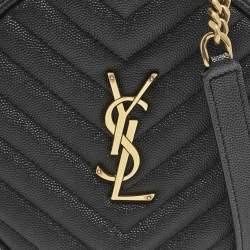 Saint Laurent Black Matelasse Leather Monogram Round Crossbody Bag