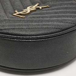 Saint Laurent Black Matelasse Leather Monogram Round Crossbody Bag