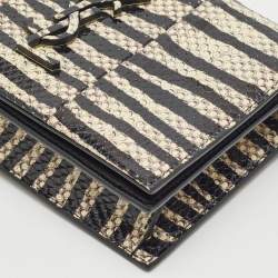 Saint Laurent Black/Cream Zebra Print Snakeskin Kate Strap Wallet