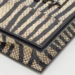 Saint Laurent Black/Cream Zebra Print Snakeskin Kate Strap Wallet