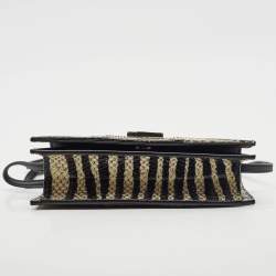 Saint Laurent Black/Cream Zebra Print Snakeskin Kate Strap Wallet