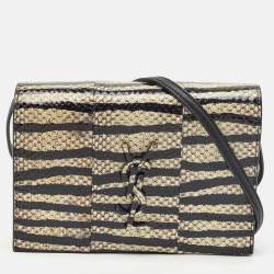 Saint Laurent Black/Cream Zebra Print Snakeskin Kate Strap Wallet