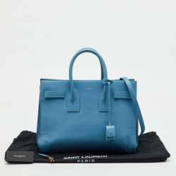 Saint Laurent Light Blue Leather Small Classic Sac De Jour Tote
