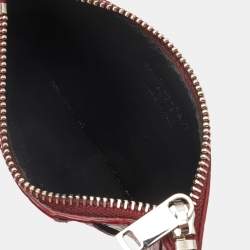 Saint Laurent Burgundy Croc Embossed Leather Zip Card Holder