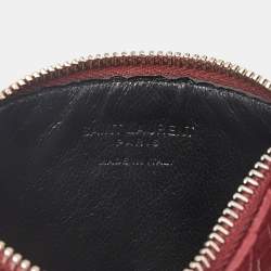 Saint Laurent Burgundy Croc Embossed Leather Zip Card Holder
