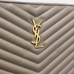 Saint Laurent Paris Beige Leather Monogram Clutch