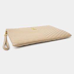Saint Laurent Paris Beige Leather Monogram Clutch