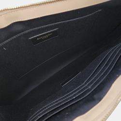 Saint Laurent Paris Beige Leather Monogram Clutch