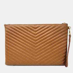 Pre Owned Saint Laurent Paris Brown Leather Monogram Clutch