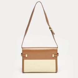 Saint Laurent Brown/Natural Raffia and Leather Manhattan Shoulder Bag