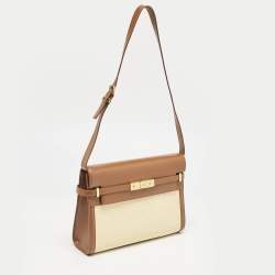 Saint Laurent Brown/Natural Raffia and Leather Manhattan Shoulder Bag