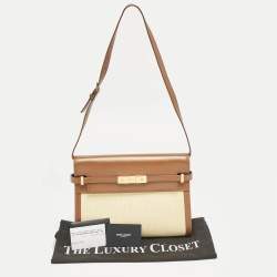 Saint Laurent Brown/Natural Raffia and Leather Manhattan Shoulder Bag
