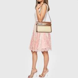 Saint Laurent Brown/Natural Raffia and Leather Manhattan Shoulder Bag