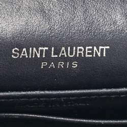 Saint Laurent Navy Blue Croc Embossed Leather Sunset Wallet On Chain