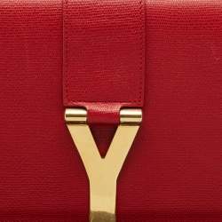 Saint Laurent Red Texured Leather Y Line Clutch