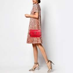 Saint Laurent Red Croc Embossed Leather Medium Sunset Shoulder Bag