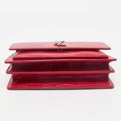 Saint Laurent Red Croc Embossed Leather Medium Sunset Shoulder Bag