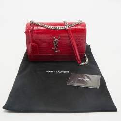 Saint Laurent Red Croc Embossed Leather Medium Sunset Shoulder Bag