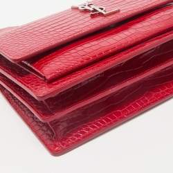 Saint Laurent Red Croc Embossed Leather Medium Sunset Shoulder Bag