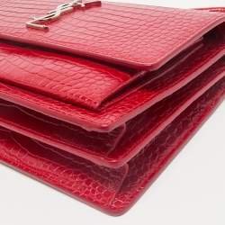 Saint Laurent Red Croc Embossed Leather Medium Sunset Shoulder Bag