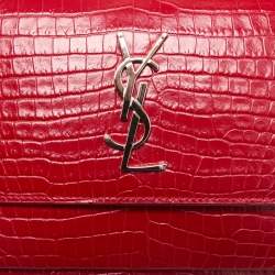 Saint Laurent Red Croc Embossed Leather Medium Sunset Shoulder Bag