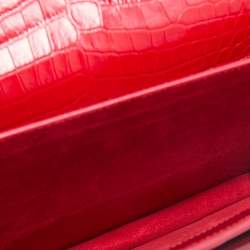 Saint Laurent Red Croc Embossed Leather Medium Sunset Shoulder Bag