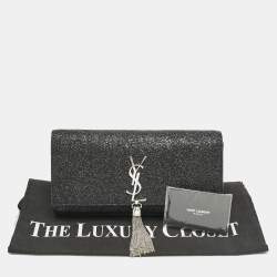 Saint Laurent Black Ceramic Effect Leather Cassandre Tassel Clutch