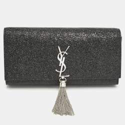 Saint Laurent Black Ceramic Effect Leather Cassandre Tassel Clutch