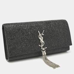 Saint Laurent Black Ceramic Effect Leather Cassandre Tassel Clutch
