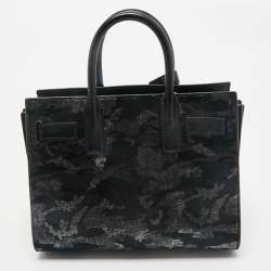 Saint Laurent Black Camo Suede and Leather Nano Classic Sac De Jour Tote