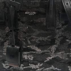 Saint Laurent Black Camo Suede and Leather Nano Classic Sac De Jour Tote