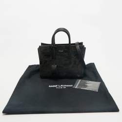 Saint Laurent Black Camo Suede and Leather Nano Classic Sac De Jour Tote