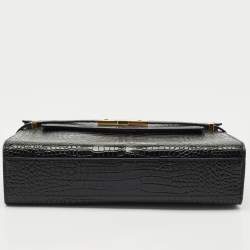 Saint Laurent Black Croc Embossed Leather Manhattan Shoulder Bag