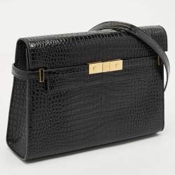 Saint Laurent Black Croc Embossed Leather Manhattan Shoulder Bag