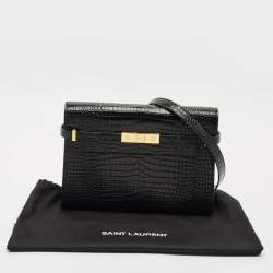Saint Laurent Black Croc Embossed Leather Manhattan Shoulder Bag