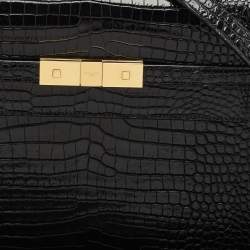Saint Laurent Black Croc Embossed Leather Manhattan Shoulder Bag