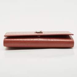 Saint Laurent Pink Croc Embossed Leather Monogram Wallet On Chain