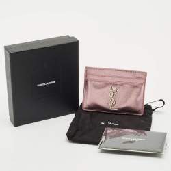 Saint Laurent Metallic Pink Leather Monogram Card Case