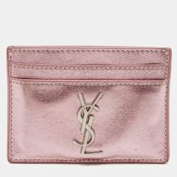 Saint Laurent Metallic Pink Leather Monogram Card Case
