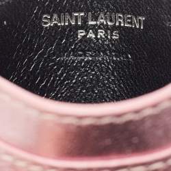 Saint Laurent Metallic Pink Leather Monogram Card Case