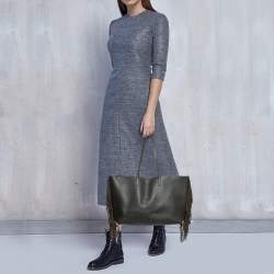 Saint Laurent Grey Leather Fringe E/W Shopping Tote