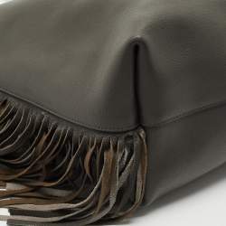 Saint Laurent Grey Leather Fringe E/W Shopping Tote