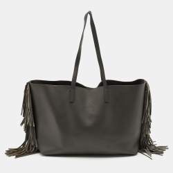 Saint Laurent Grey Leather Fringe E/W Shopping Tote