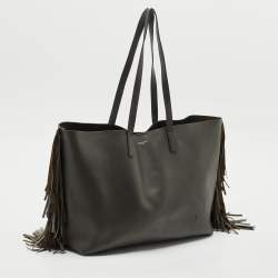 Saint Laurent Grey Leather Fringe E/W Shopping Tote