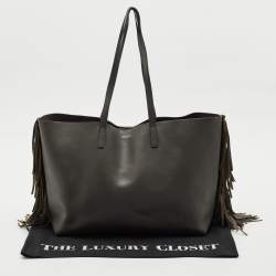 Saint Laurent Grey Leather Fringe E/W Shopping Tote